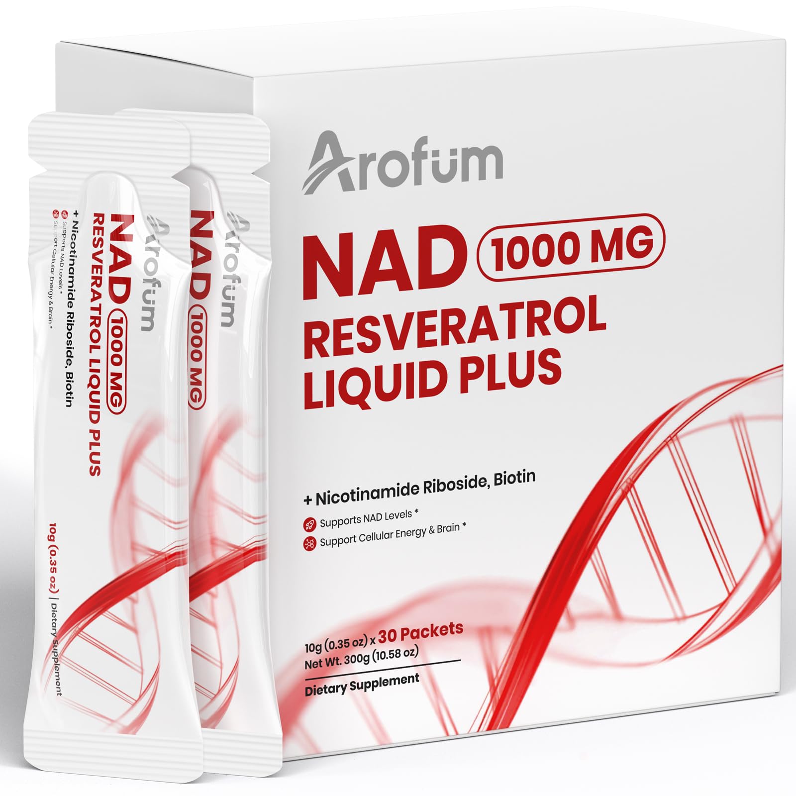 Arofum NAD+ Liquid Supplement 1000mg | 850mg Nicotinamide Riboside with Resveratrol, Quercetin, CoQ10 & Biotin | Cellular Energy, DNA Repair, Healthy Aging | NAD Supplements for Women & Men 30 Packets ArofumAu supplements