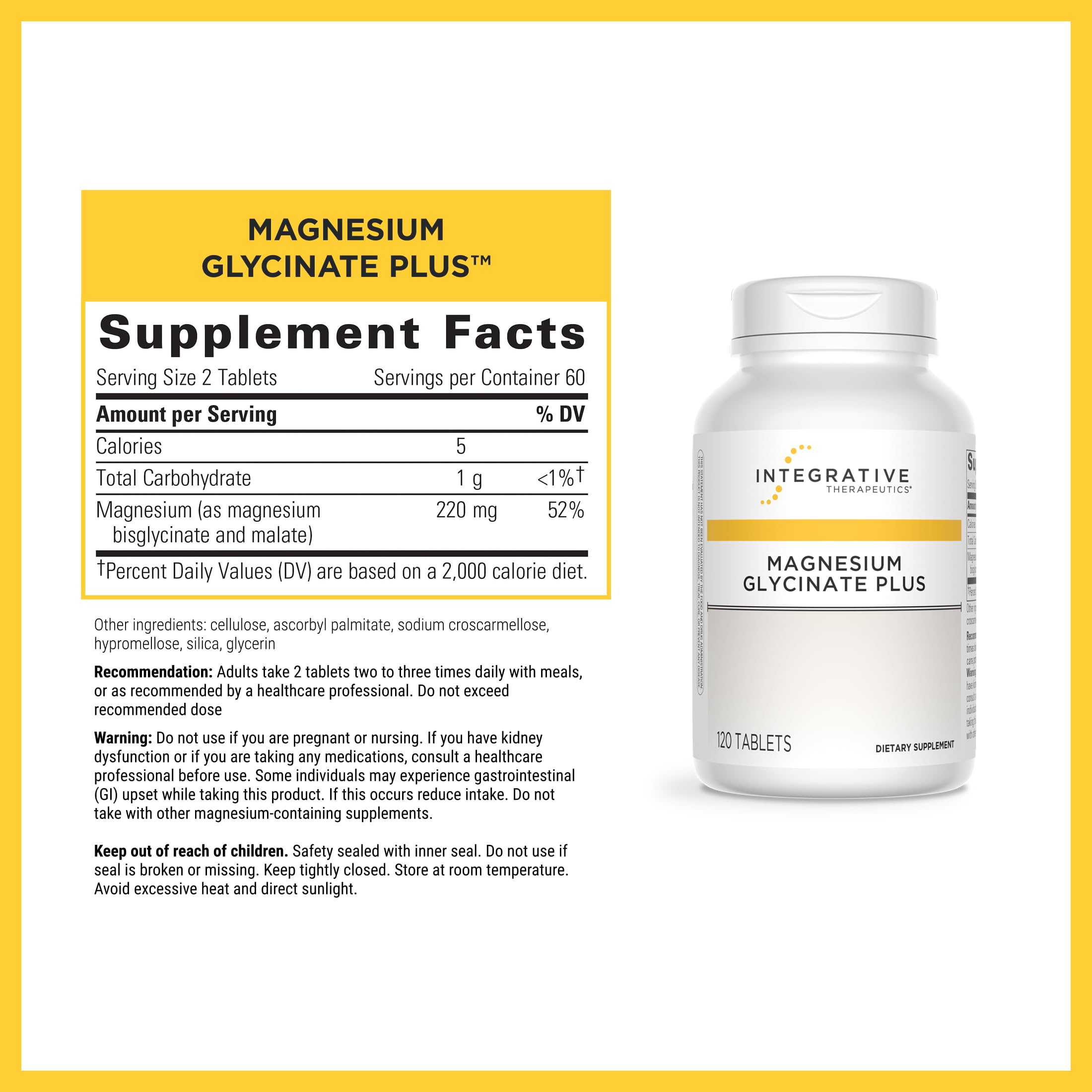 Integrative Therapeutics Magnesium Glycinate Plus - Brain Function Support Supplement for Adults* - Supports Heart and Muscular Function* - Dairy-Free & Gluten-Free - 120 Count (60 Servings) Integrative TherapeuticsAu supplements
