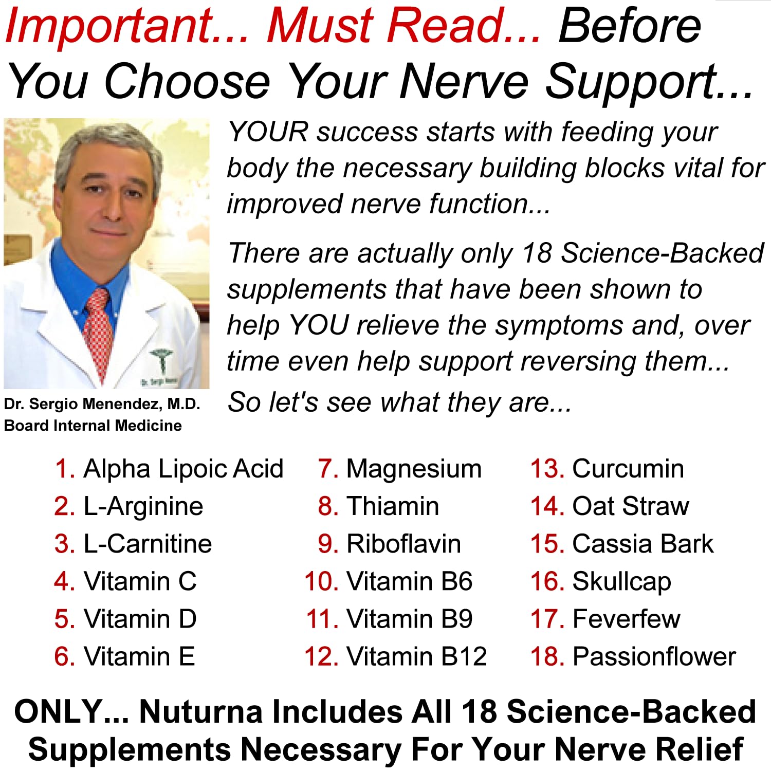Neuroturna Support Supplement with 1200 mg Pure Alpha Lipoic Acid - Maximum Strength Formula with ALA + Vitamins + Minerals + Herbs - Best Natural Support - 180 Capsules NuturnaAu supplements