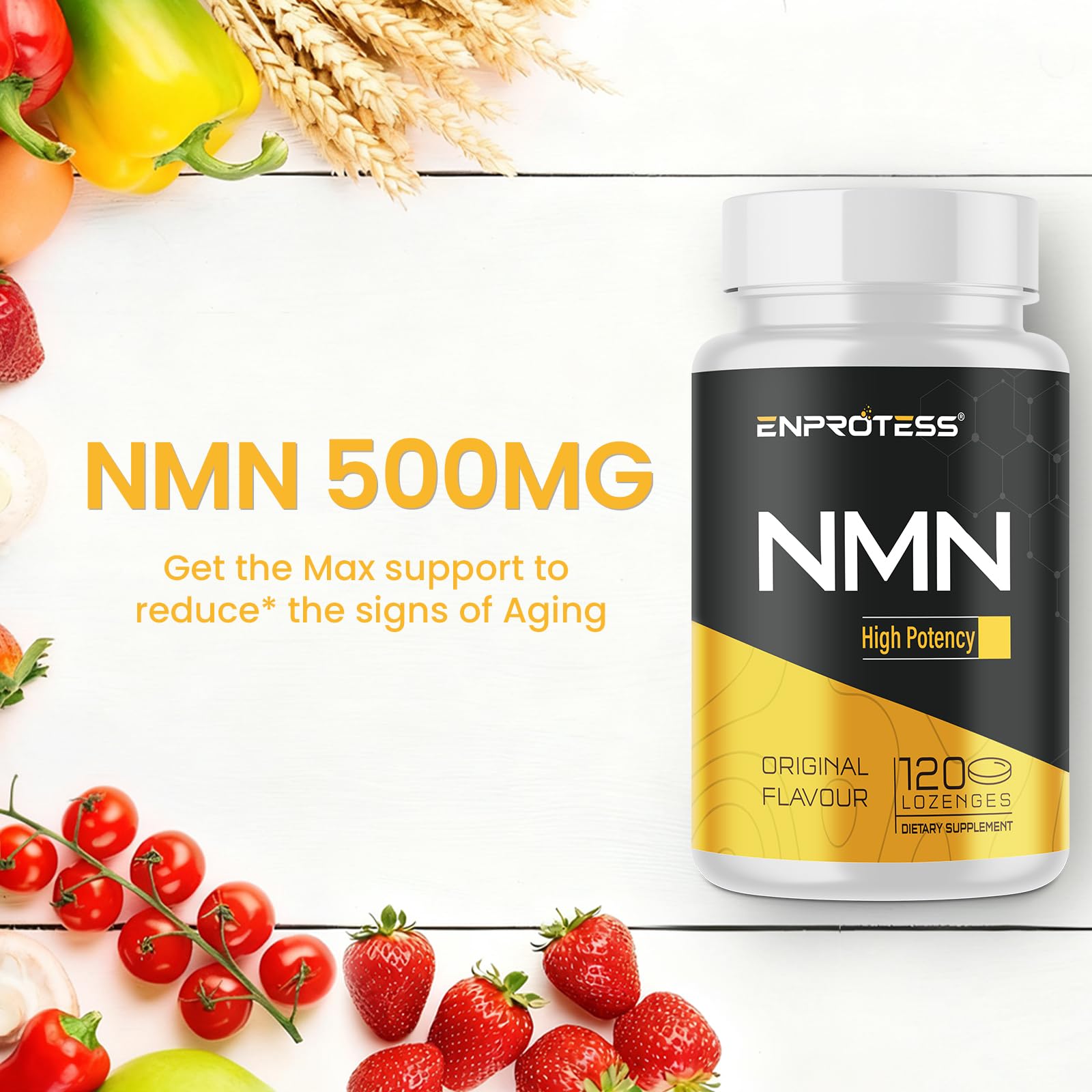 Sublingual NMN 500mg, Max Absorbency & Fast-Acting NMN Supplement（120-Day Supply）, 99% Pure NMN (Nicotinamide Mononucleotide) for NAD, Cell, Immune, Energy, Muscle, Anti-Aging, Longevity, 120 Lozenges EnprotessAu supplements