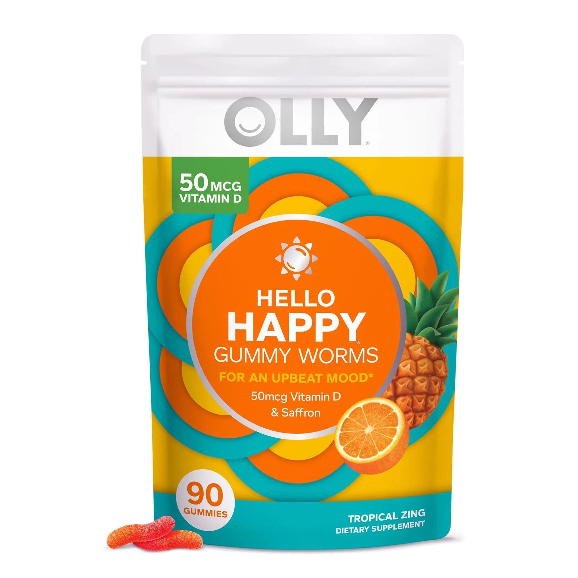OLLY Hello Happy Gummy Worms Mood Support with Vitamin D, Saffron - 90 Count Men's Multivitamin Gummy Immune Support OLLYAu supplements