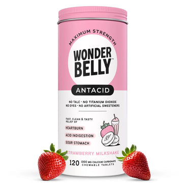 Wonderbelly Antacid, Effective Heartburn and Instant Acid Indigestion Relief, Extra Strength Chewable Tablets, 1000 mg Calcium Carbonate, No Talc or Dye, Strawberry Milkshake, 120 Count WonderbellyAu supplements