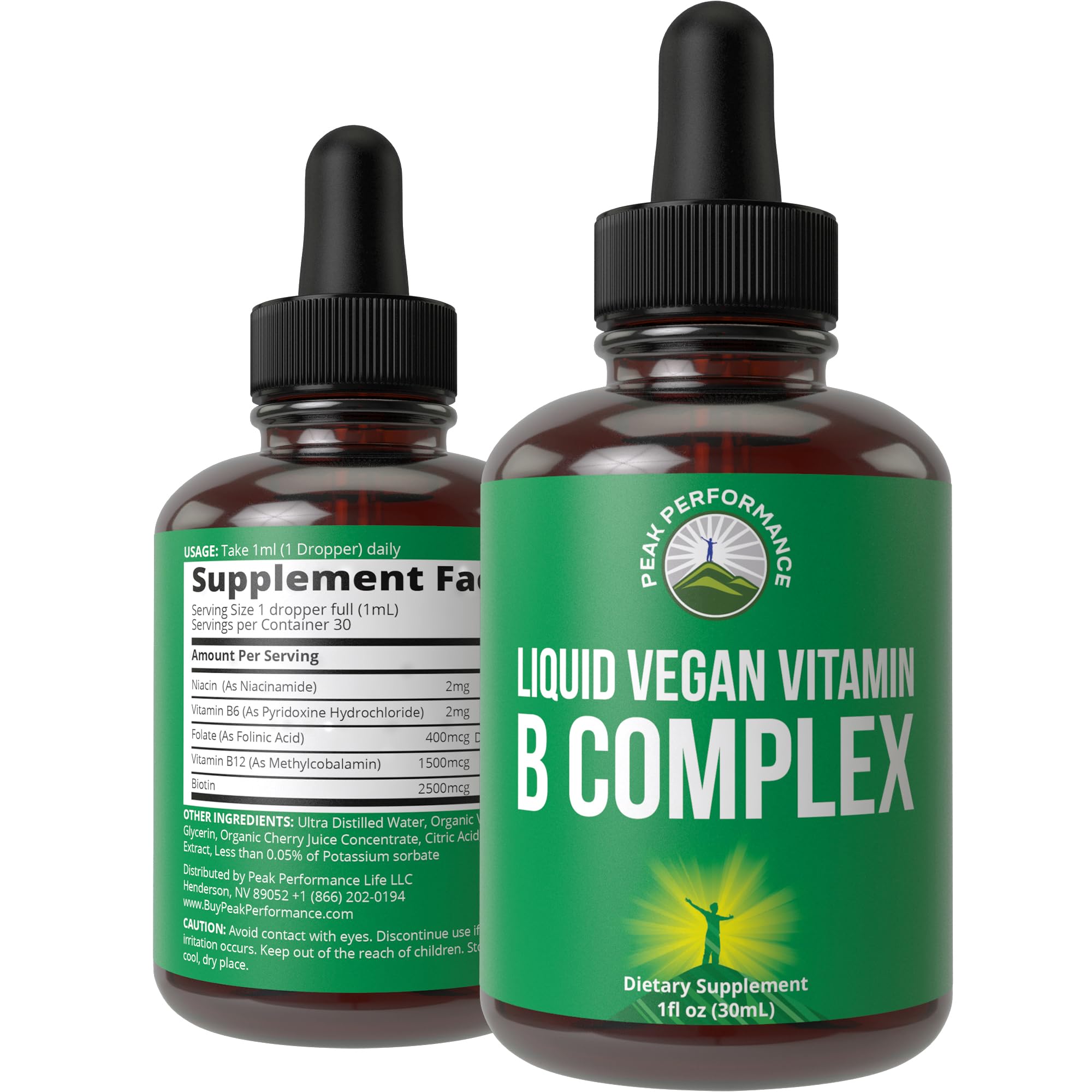 B Complex Liquid Drops Vegan Supplement. Best 5 B Vitamins with B3 Niacin, B6, B7 Biotin, B9 Folate, Methylcobalamin B12. B-Complex for Hair, Skin Nails, Energy. for Adults, Men, Women Peak PerformanceAu supplements