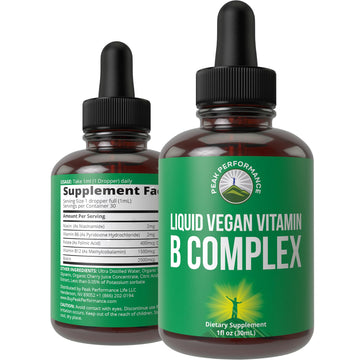 B Complex Liquid Drops Vegan Supplement. Best 5 B Vitamins with B3 Niacin, B6, B7 Biotin, B9 Folate, Methylcobalamin B12. B-Complex for Hair, Skin Nails, Energy. for Adults, Men, Women Peak PerformanceAu supplements