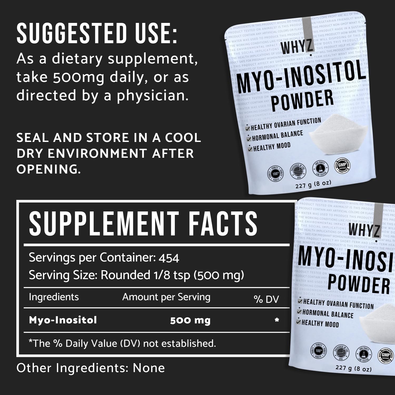 Myo-Inositol Powder 8oz, Natural Myo Inositol Supplement for Ovarian Support WHYZUS supplements