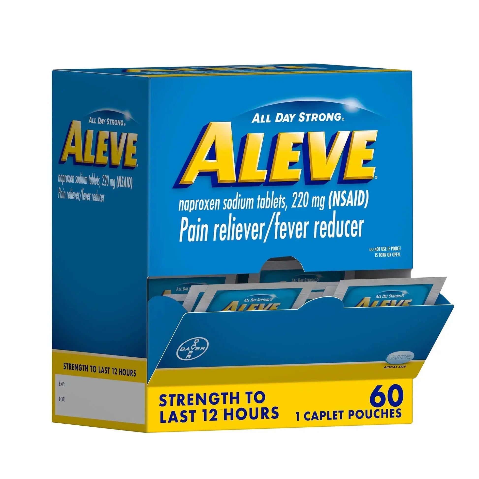 Aleve Pain Reliever & Fever Reducer Naproxen Sodium Caplets, Body and Arthritis Pain Reliever, Medicine for Adults and Children Ages 12 and Up, 60 Individual Pouches AleveAu supplements