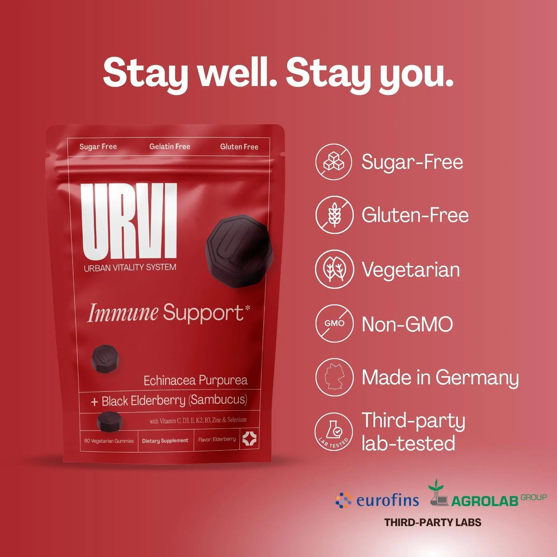 URVI® Immune Support Gummies - Vitamin C, D3 K2, E, Niacin, Zinc & Selenium with Elderberry & Echinacea URVIAu supplements