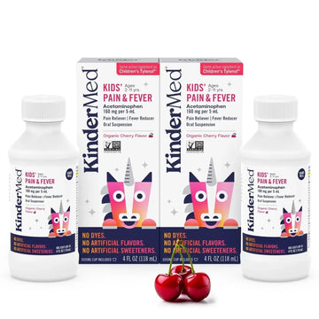 KinderMed Kids' Pain & Fever Medicine, for Ages 2-11 Years, No Dyes, No Artificial Flavors, No Artificial Sweeteners, Vegan, Non-GMO, Gluten Free, Organic Cherry Flavor, Two Pack, 2 x 4 fl. oz KinderMedAu supplements
