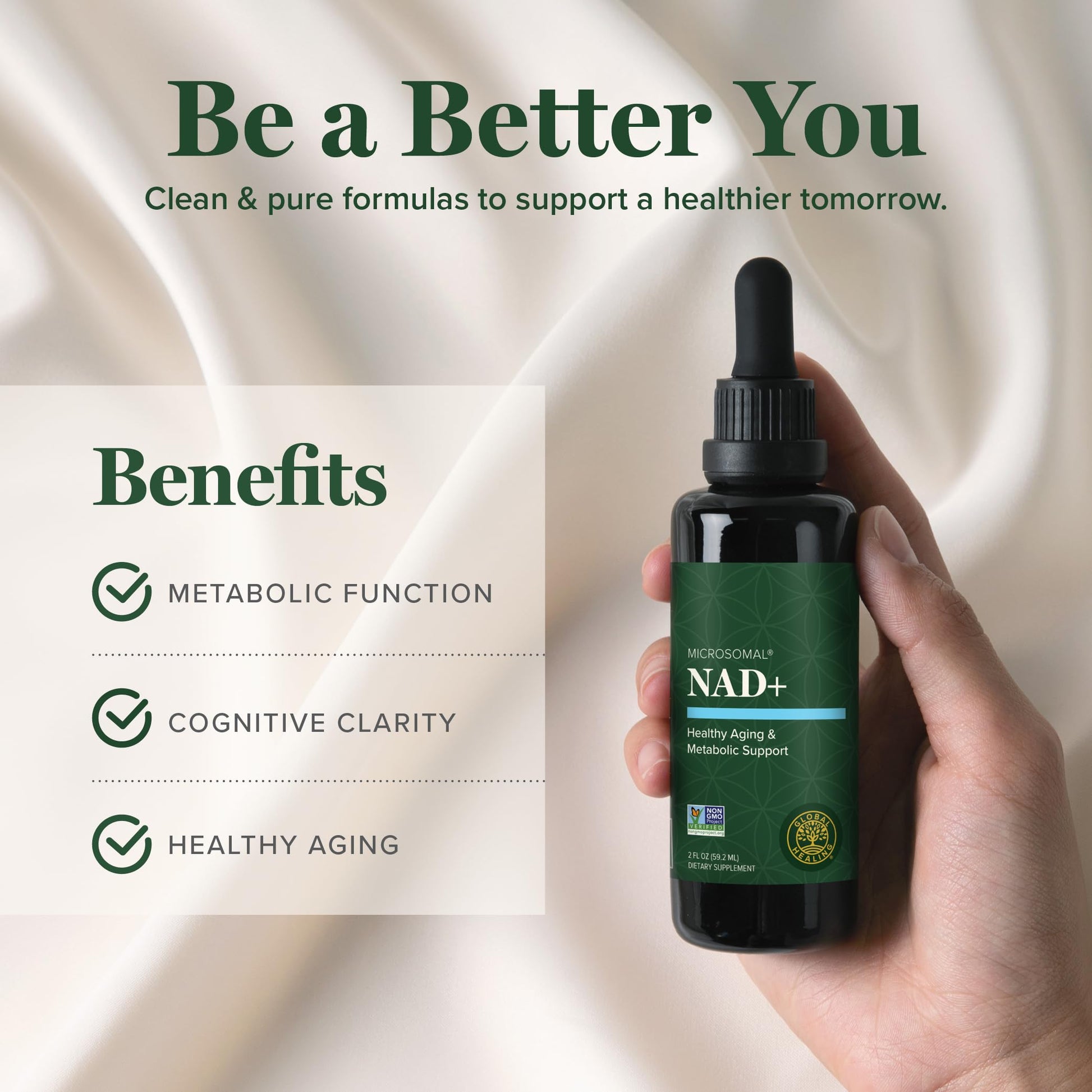 Global Healing Premium NAD+ Liquid Supplement - Sublingual NAD Drops - Liposomal NAD Plus Serum for Cellular Renewal - Nicotinamide Riboside Formula for Men & Women (2 Oz) Global Healing CenterAu supplements