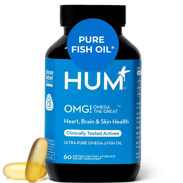HUM OMG! Omega The Great Triple Omega 3 Fish Oil Supplement for Women & Men with Vitamin E, DHA & EPA, Skin Care & Skin Tone Support for Heart & Brain Health, Gluten Free, Non GMO, 60 Softgels HUMUS supplements