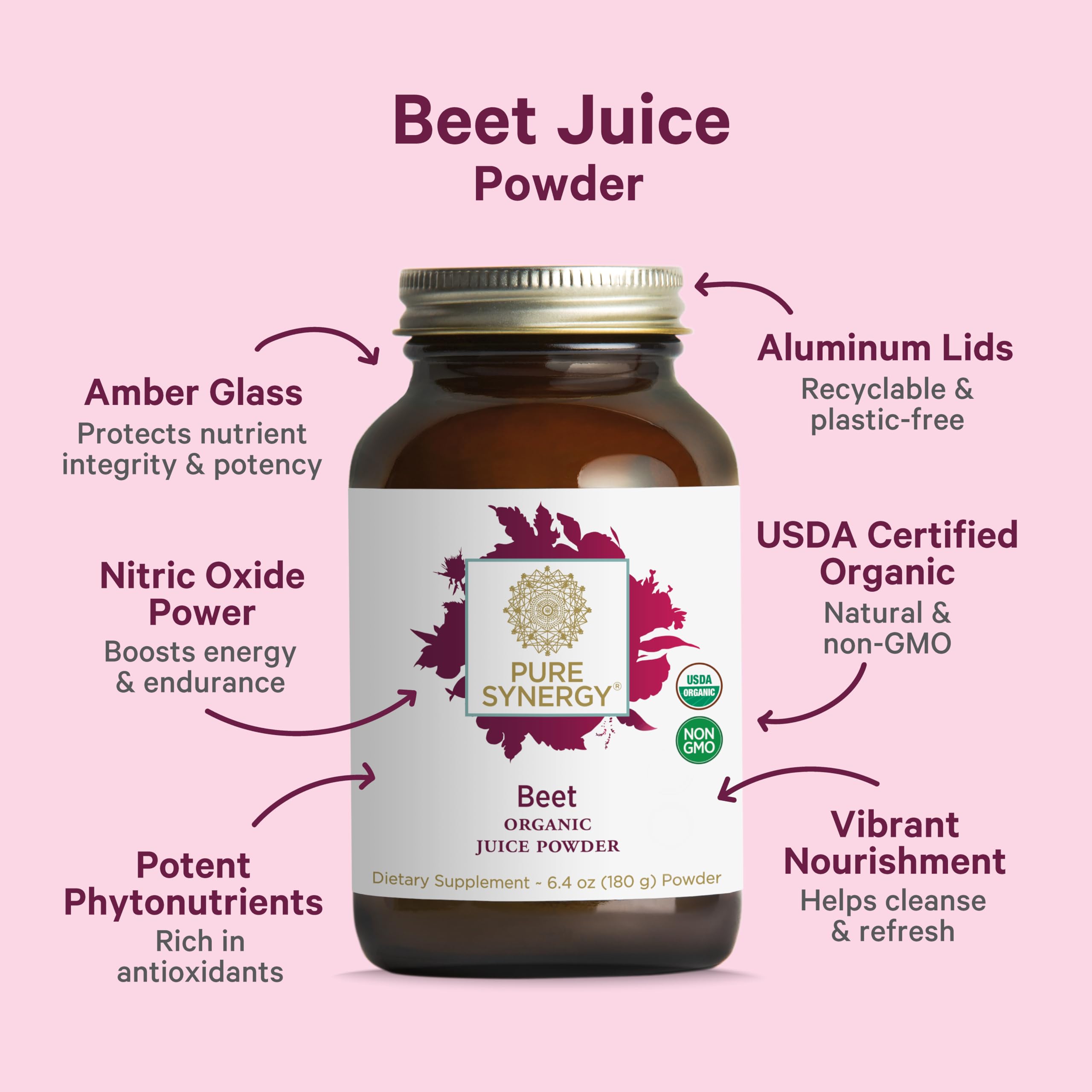 PURE SYNERGY Organic Beet Juice Powder | Pre-Workout Supplement | Organic Beet Root Juice Powder | for Healthy Circulation, Exercise, and Detoxification (6.4 oz.) PURE SYNERGYAu supplements