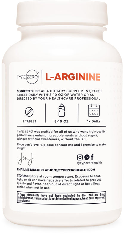 Type Zero L-Arginine 90 Tablets 1,000 mg per Serving - Non-GMO Type ZeroUS supplements