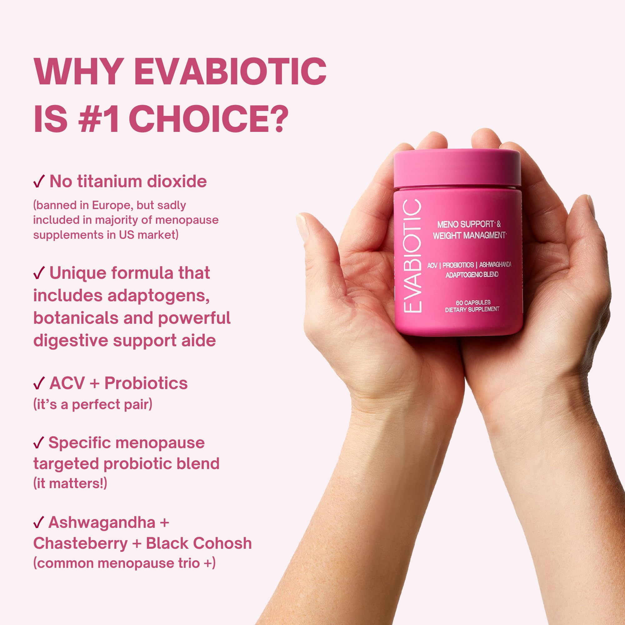Complete Menopause Vitamins - Ashwaghanda, Probiotics, ACV for Weight Management, Hot Flashes, Night Sweats, Bloat, Hormone Balance - Vegan 60 Caps Menopause Supplements for Women Non-GMO EVABIOTICAu supplements