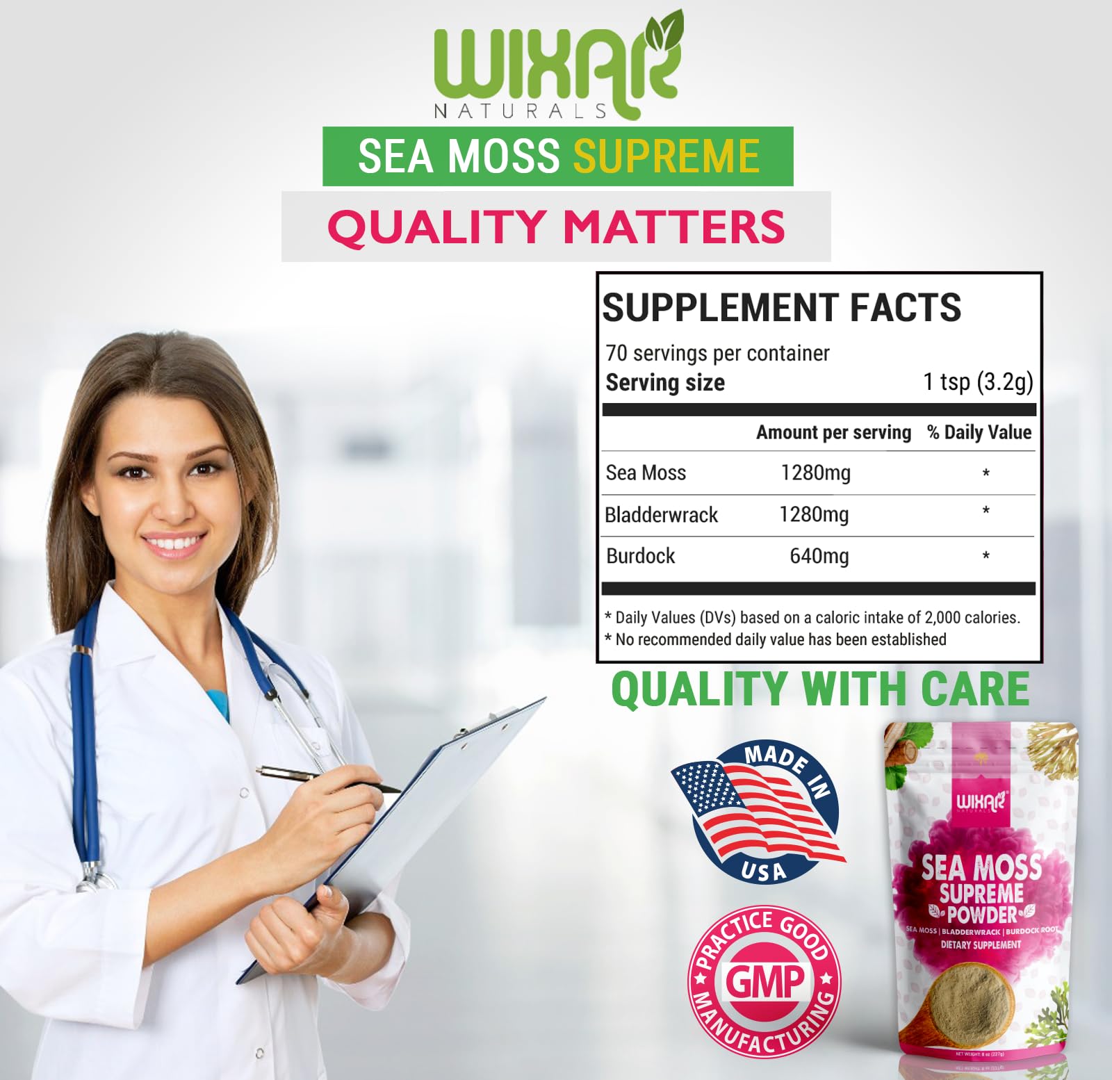 Wixar Wildcrafted Sea Moss Powder – (8 Ounces) – Natural Irish Sea Moss and Bladderwrack with Burdock Powder - Thyroid Support, Healthy Skin, Keto Detox, Joint Support Alkaline Supplements WIXAR NATURALSAu supplements