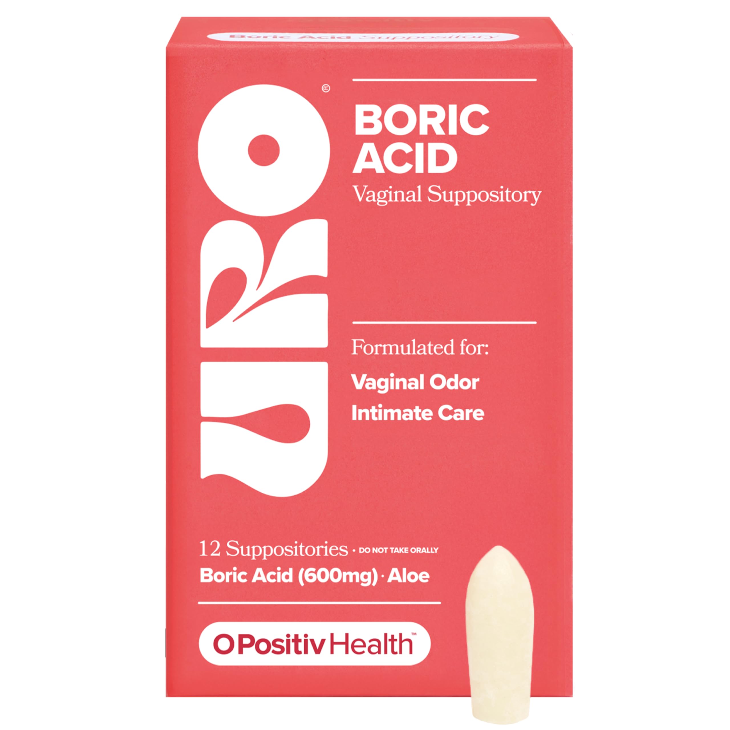 O Positiv URO Boric Acid Vaginal Suppository – with Lactic Acid, and Aloe for Fast Relief and Vaginal Odor Control – Vegan, Free from Parabens, Dyes, and Fragrances – 12 Count (Pack of 1) O PositivUS supplements