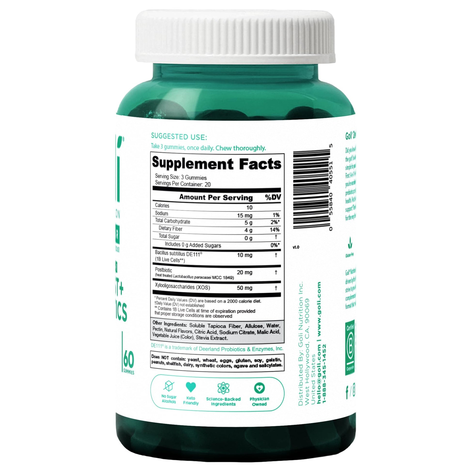 Goli Zero Sugar Pre Pro Postbiotic Gummies - Worlds First 3-in-1 with DE111, XOS, MCC1849 - No Sugar Alcohols - Vegan, Keto-Friendly, Non-GMO GoliAu supplements