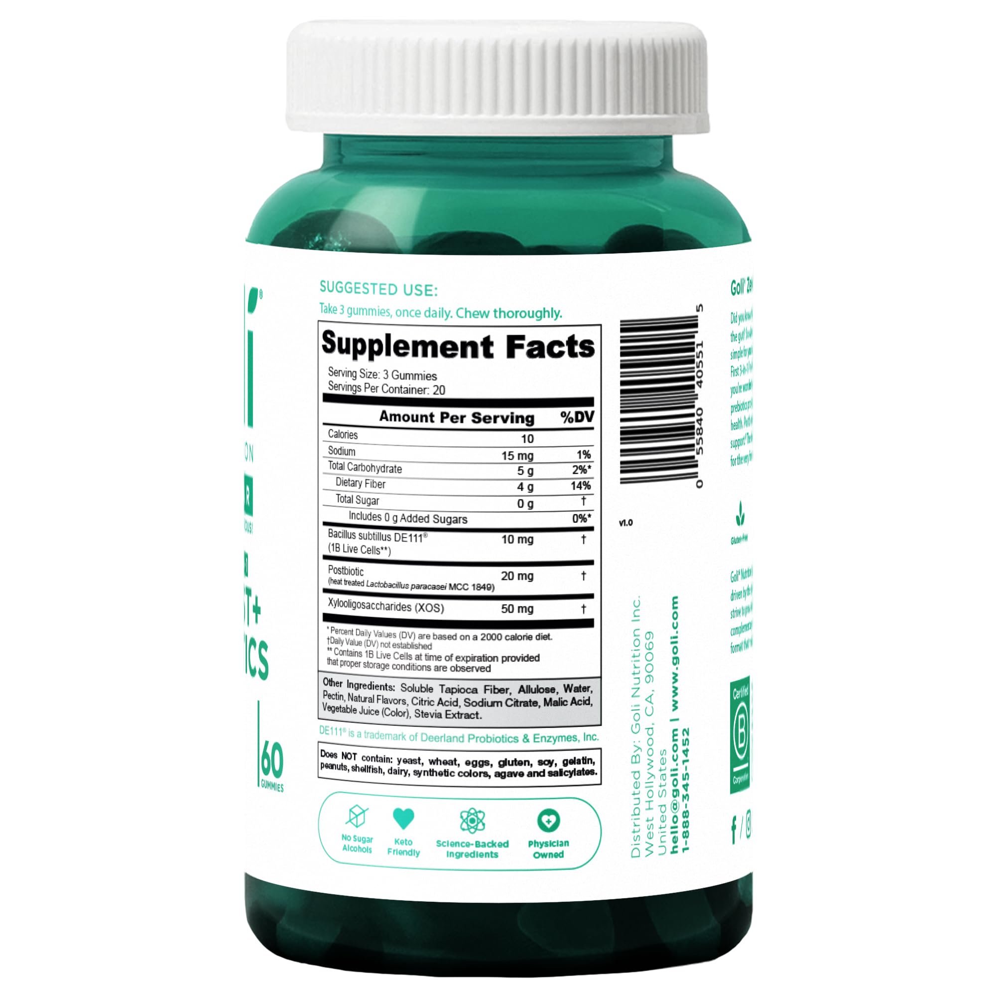 Goli Zero Sugar Pre Pro Postbiotic Gummies - Worlds First 3-in-1 with DE111, XOS, MCC1849 - No Sugar Alcohols - Vegan, Keto-Friendly, Non-GMO GoliAu supplements