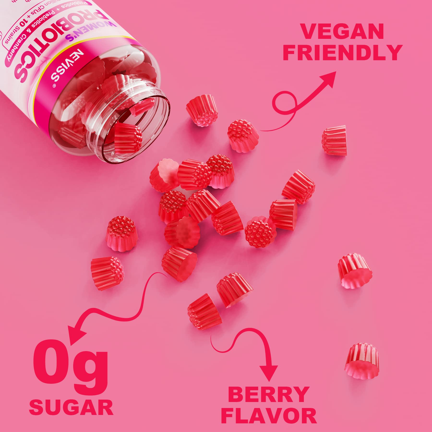 Probiotics for Women Gummies, Sugar Free Vaginal Probiotics 50 Billion CFU 10 Strains w/ Cranberry NEVISSAu supplements