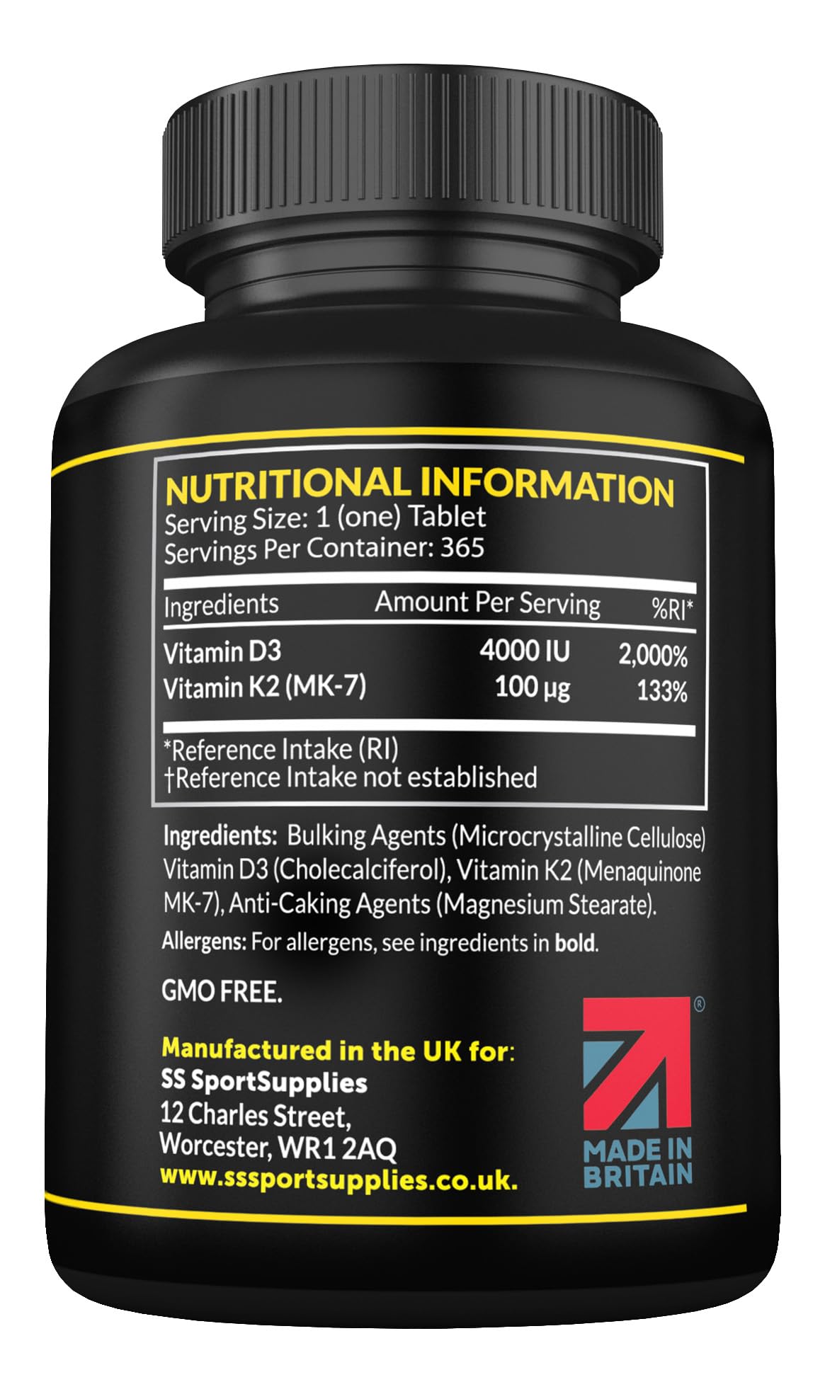 Vitamin D3 K2 High Strength Tablets - 365 Micro Tablets - Vitamin d3 4000 iu and k2 SS Sport SuppliesUS supplements