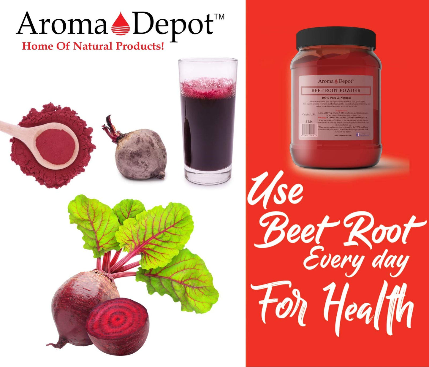 Beet Root Powder 5 lb. by Aroma Depot Raw & Non-GMO I Vegan & Gluten Free I Nitric Oxide Aroma DepotUS supplements