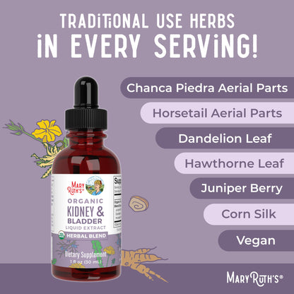 MaryRuth Organics Herbal Supplement Drops | Support Renal & Urinary Systems | Juniper Berry | Cleavers | Dandelion | Hawthorn | Horsetail & Chanca Piedra | Vegan | Non-GMO | 1 Fl Oz MARYRUTH'SUS supplements