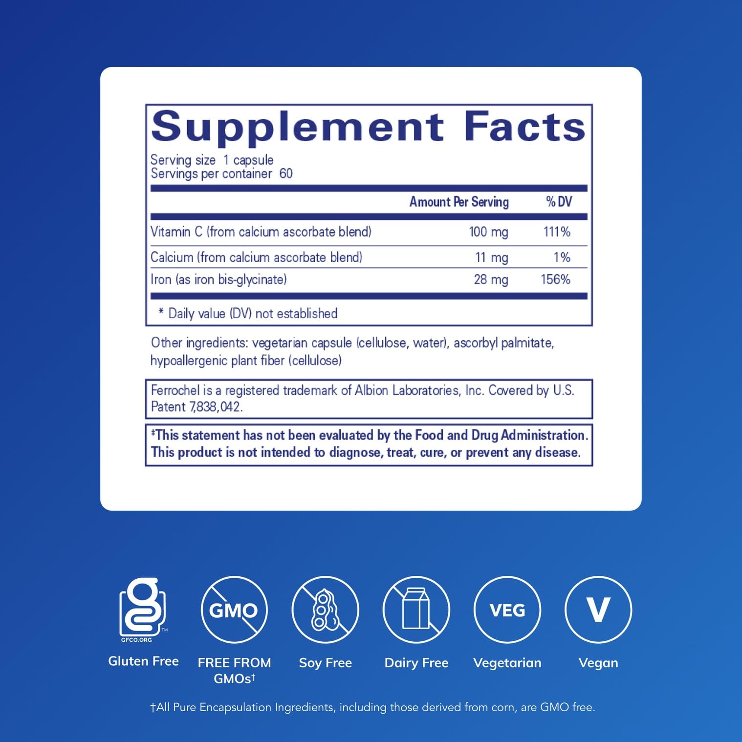 Pure Encapsulations OptiFerin-C - for Red Blood Cells & Energy - Iron Absorption Support - Energy Supplement* - Vitamin C Enriched - Gluten Free & Non-GMO - 60 Capsules Pure EncapsulationsAu supplements