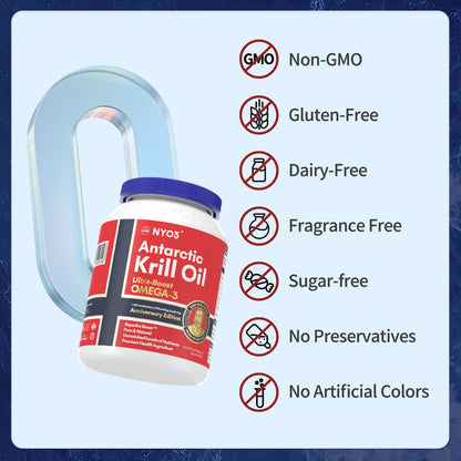 NYO3 Antarctic Krill Oil 1000mg Omega 3 Supplement, EPA & DHA, 90 Softgels Astaxanthin NYO3US supplements