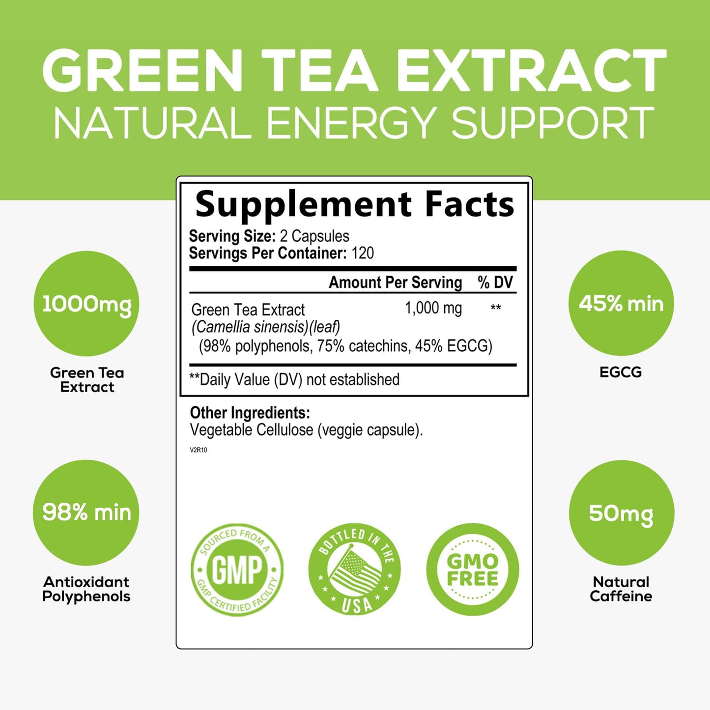Green Tea Extract Capsules 1000mg 98% Standardized EGCG - 3X Strength for Natural Nature's NutritionUS supplements