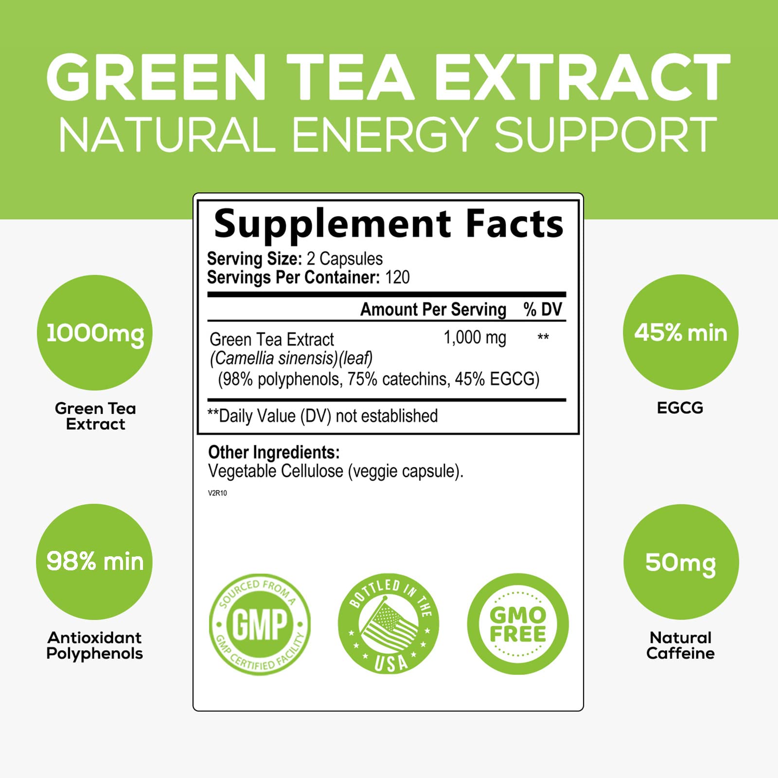 Green Tea Extract Capsules 1000mg 98% Standardized EGCG - 3X Strength for Natural Nature's NutritionAu supplements