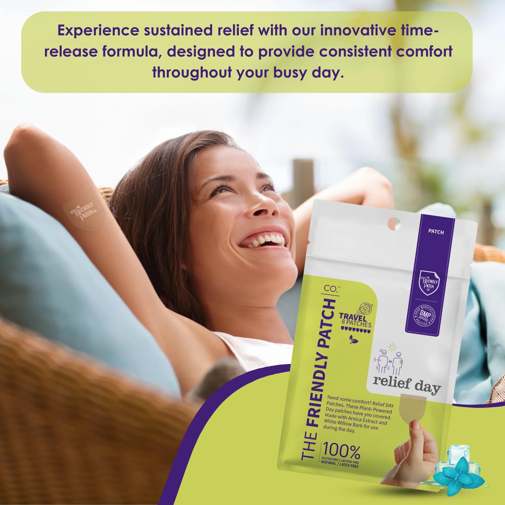 Relief Day Patch - Arnica, White Willow Bark, Saffron & Peppermint for Soreness and discomfort for Women and Men The Friendly Patch CO.Au supplements