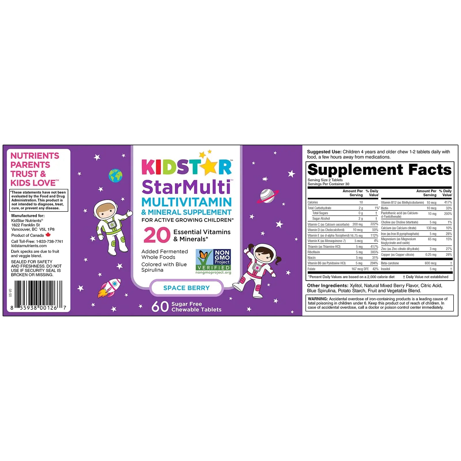 KidStar Nutrients StarMulti, Chewable Multivitamin and Multimineral Tablets for Kids, Plus Organic Fermented Whole Foods KidStar NutrientsAu supplements