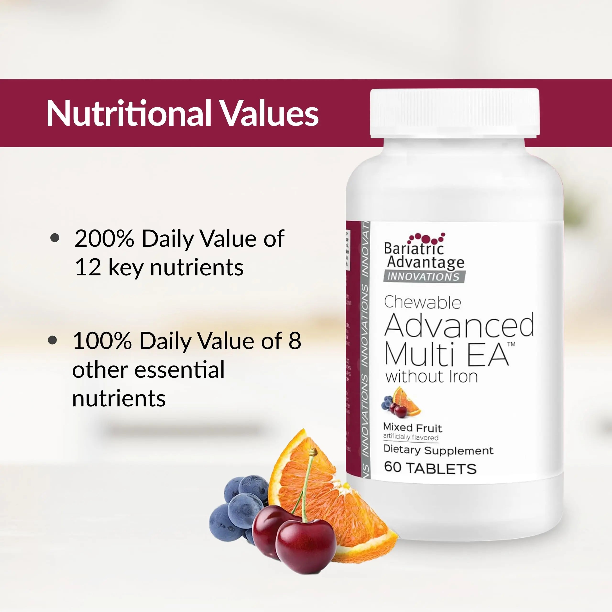 Bariatric Advantage Chewable Advanced Multi EA Without Iron - High Potency Daily Multivitamin - for Bariatric Surgery Patients Including Bariatric AdvantageAu supplements