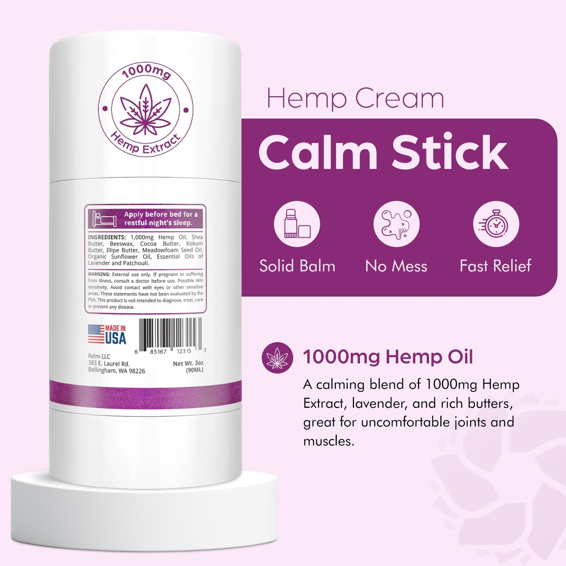 Relm Wellness Hemp Cream Relief - Maximum Strength Oil Roll On - Lavender Essential Oil - 1000mg Hemp - Nighttime Calming Creme | Great for sore Knee, Back, Joints and Muscles | Solid Lotion Balm Relm WellnessAu supplements