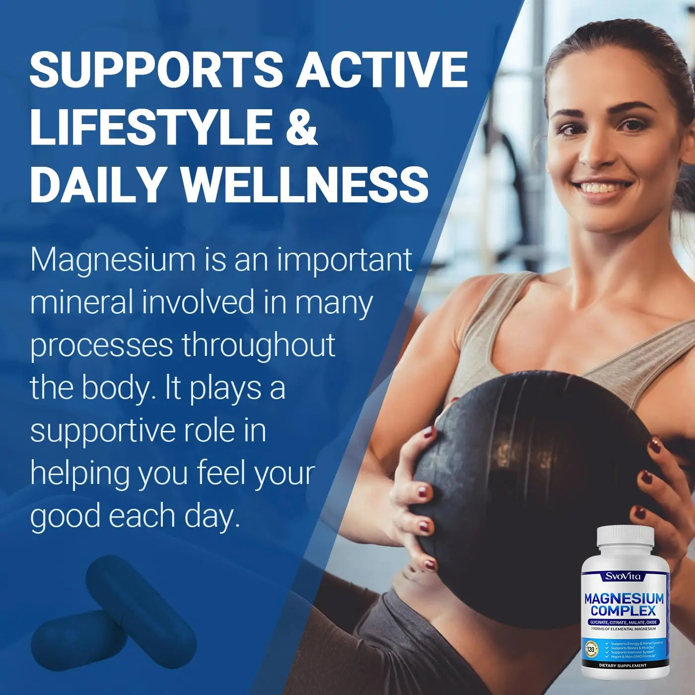 Magnesium Complex Supplement with 7 Forms of Magnesium Glycinate, Malate, Citrate & More, High Absorption for Bones, Muscle, Recovery, Energy, Vegan Non-GMO 120 Capsules Svovitanz supplements