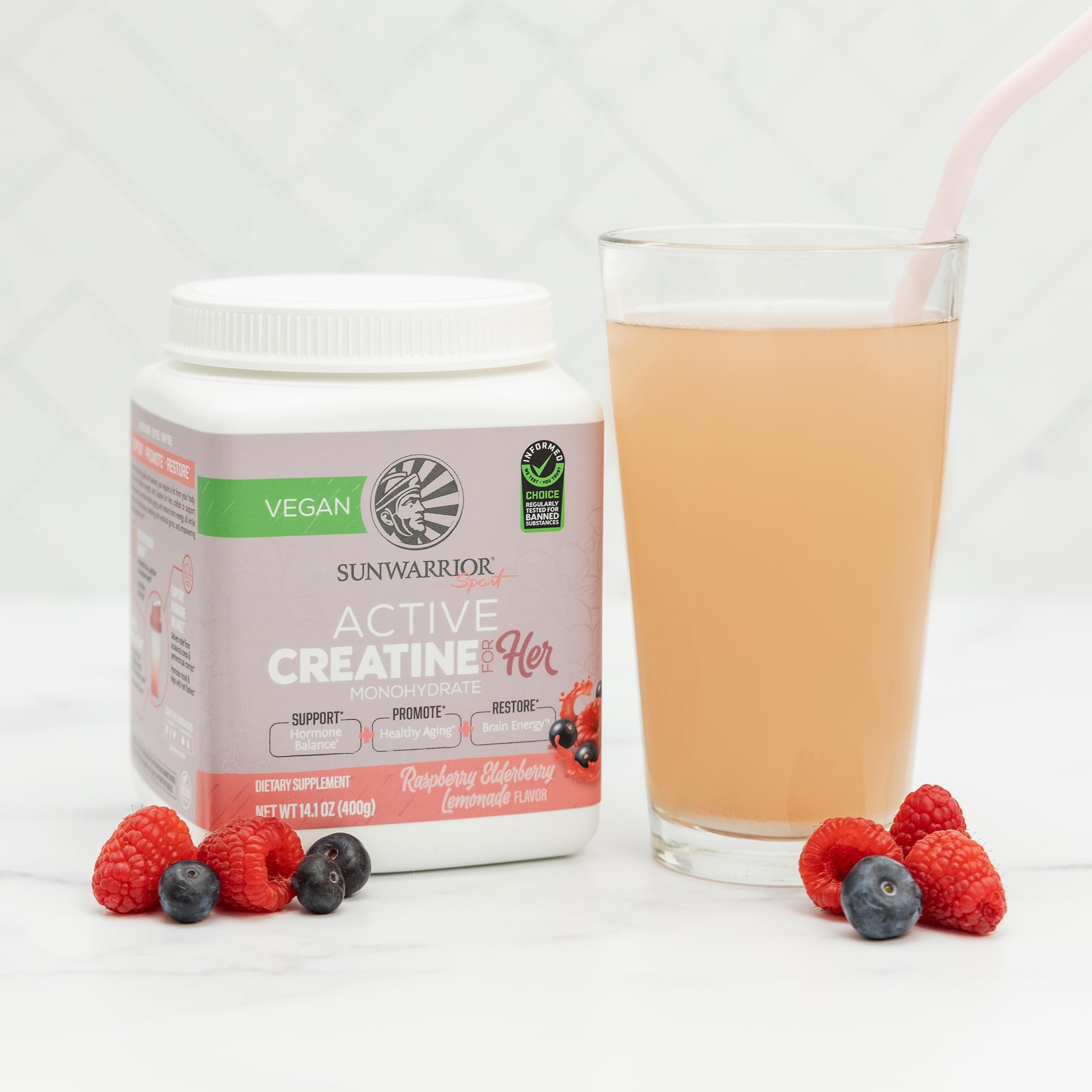 Sunwarrior Creatine for Women Monohydrate Powder Micronized Pre Workout Recovery Supplement Support Muscle Building Strength Training Cognition | Vegan and Easily Mixes 50 Servings, Raspberry Lemonade SunwarriorAu supplements