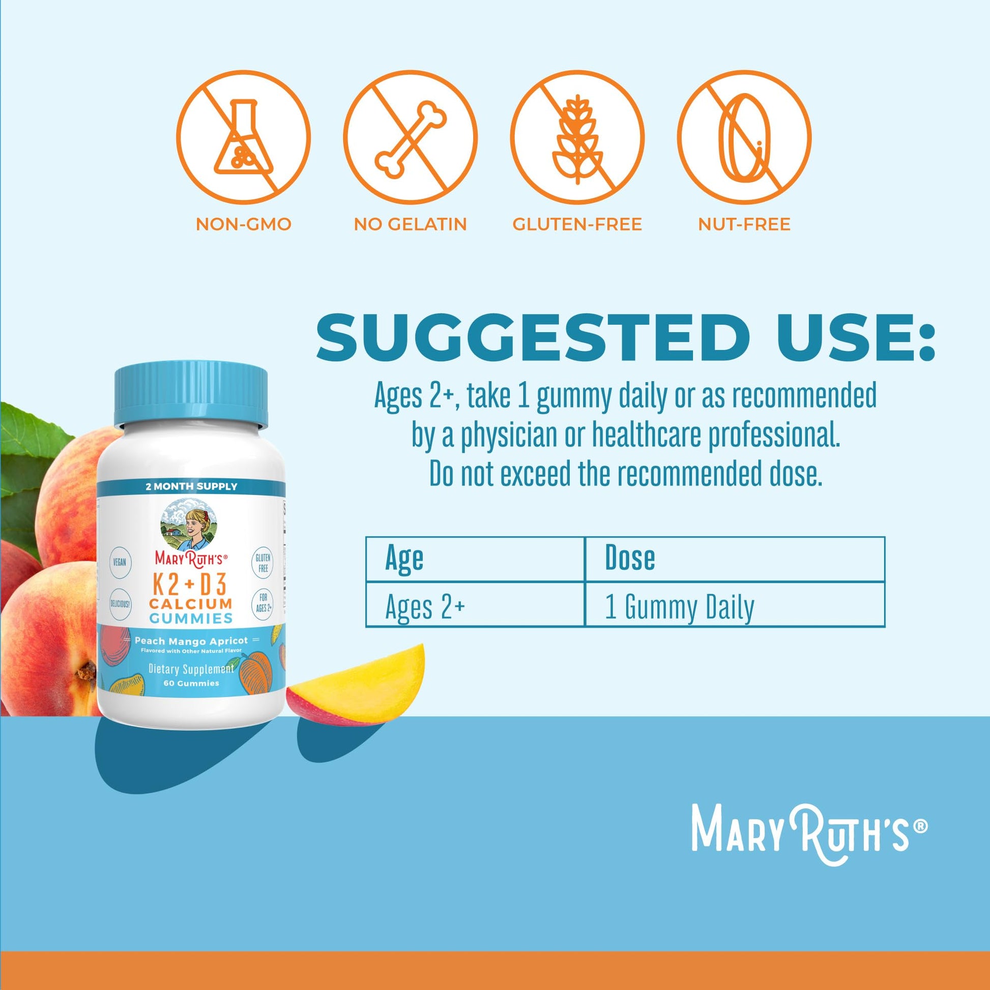 MaryRuth Organics Calcium with Vitamin D & Vitamin K2, 2 Month Supply, Calcium Supplement Supports Bone Health & Joint Support, with Vitamins D3 K2 Gummies, Vegan, Non-GMO, Gluten Free, 60 Count MARYRUTH'SUS supplements