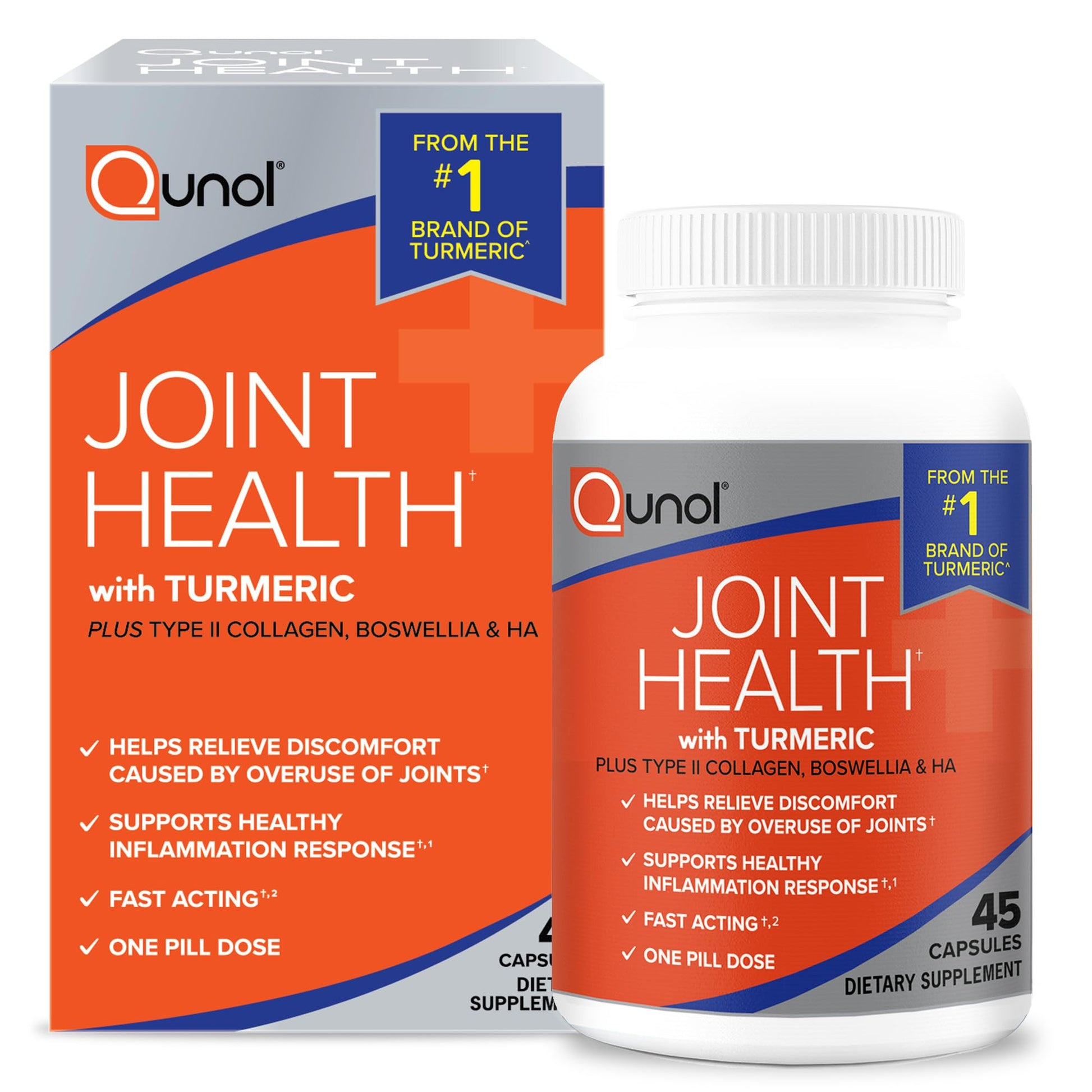Qunol 5-in-1 Joint Support Supplement, Fast Acting, One Pill Dose, Support Healthy Inflammation Response & Discomfort Caused by Overuse of Joints, Alternative to Glucosamine Chondroitin MSM, 45 Count QunolAu supplements