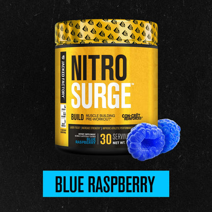 Jacked Factory Nitrosurge Build Pre Workout with Creatine for Muscle Building - Con Cret Creatine Powder & elevATP for Intense Energy, Powerful Pump, Jacked FactoryUS supplements