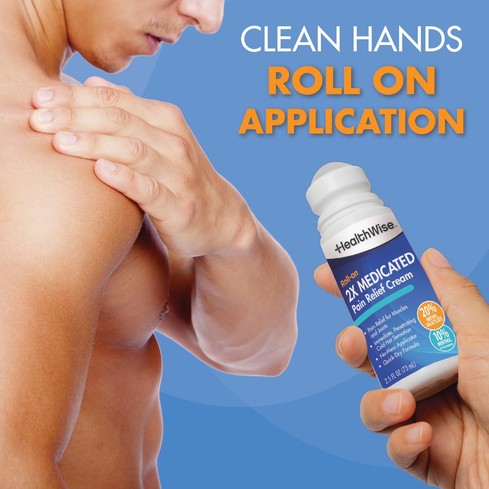 HealthWise 2X Medicated Roll-On | 10% Menthol + 20% Methyl Salicylate | Pain Relief Cream | 3 oz. 88.5 mL | Quick-Dry Formula | Immediate Penetrating Action | Topical Analgesic HealthWiseAu supplements