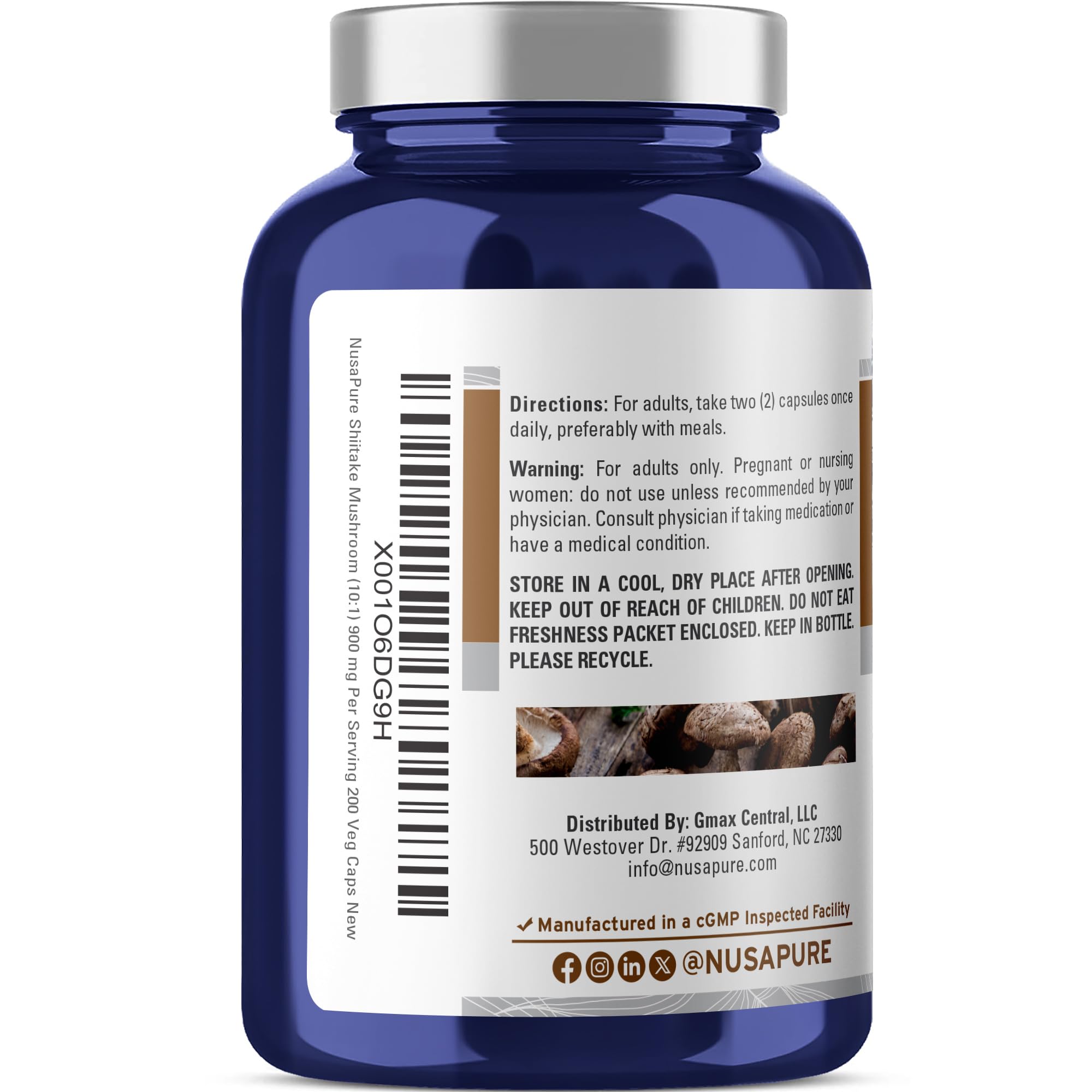 NusaPure Shiitake Mushroom 10:1 Extract, 900 mg Equivalent to 9000mg 200 Veggie Capsules (Non-GMO, Vegan) NusaPureAu supplements
