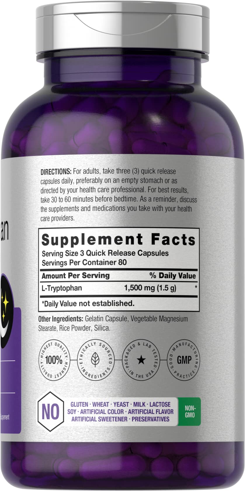 L Tryptophan 1500mg Capsules | 240 Count | Nighttime Formula | Non-GMO, Gluten Free HorbäachAu supplements