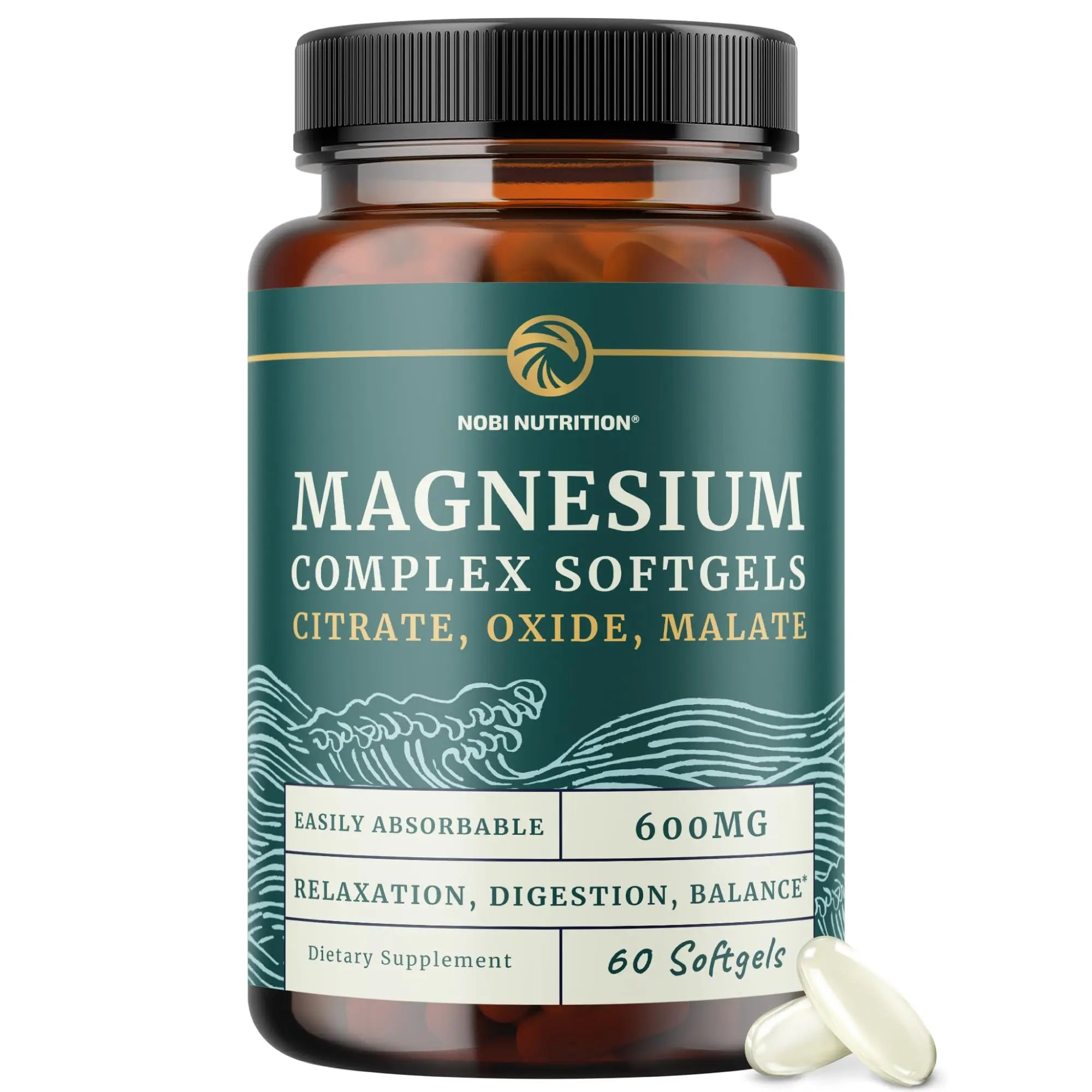 Triple Magnesium Softgels | Citrate, Malate, & Oxide | Highly Absorbable Magnesium Supplement for Digestion, Calm, Leg Cramps, & Sleep Support | 300mg Complex | Easy to Swallow Soft Gels | 60 Count Nobi NutritionAu supplements