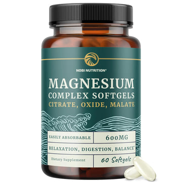 Triple Magnesium Softgels | Citrate, Malate, & Oxide | Highly Absorbable Magnesium Supplement for Digestion, Calm, Leg Cramps, & Sleep Support | 300mg Complex | Easy to Swallow Soft Gels | 60 Count Nobi NutritionAu supplements