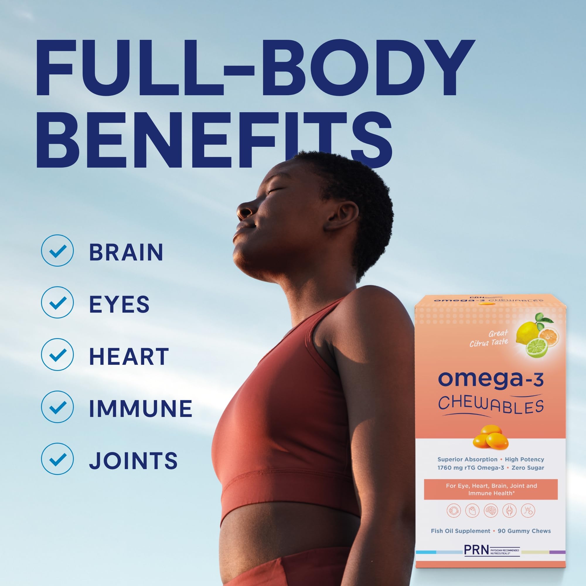 Omega 3 Gummy Chewables - 90 Gel Chews, 30-Day Supply, Citrus Flavor - 1760mg Ultra-Pure rTG Omega 3 for Eye, Heart, Brain, Joint & Immune Health PRN Physician Recommended NutriceuticalsAu supplements