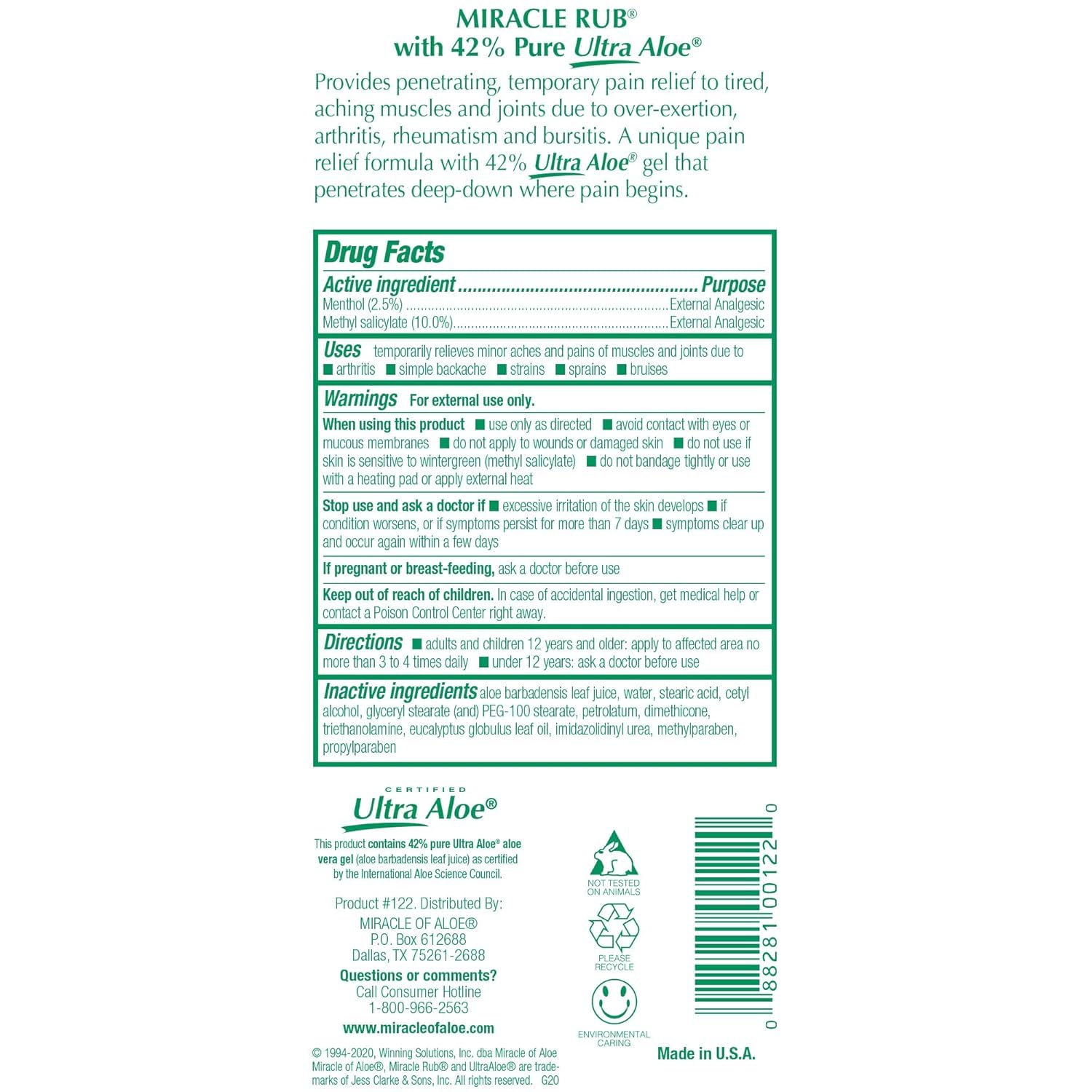 Miracle of Aloe Miracle Rub Pain Relieving Cream 32 oz, Fast & Effective Relief for Arthritis, Muscle, and Joint Pain - Maximum Strength UltraAloe Formula, Topical Analgesic Miracle of AloeAu supplements