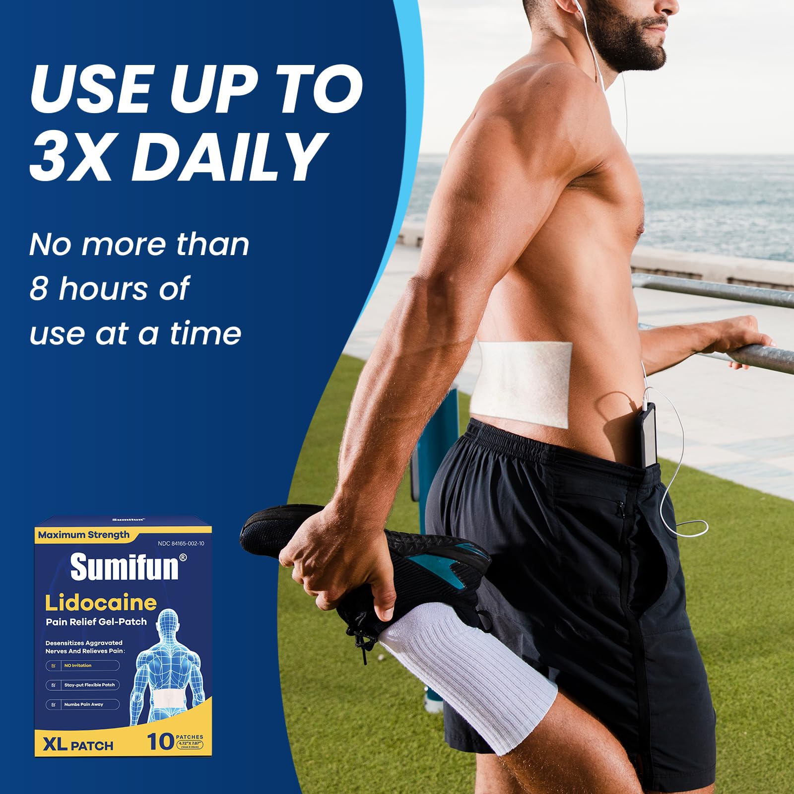 Sumifun 4% Lidocaine XL Pain Patches | Extra Large 4.72"x7.87" for Full Back & Thigh Coverage | Maximum Strength OTC Numbing | 8-Hour Medical Adhesion (X-Large, Count, 10) SumifunAu supplements