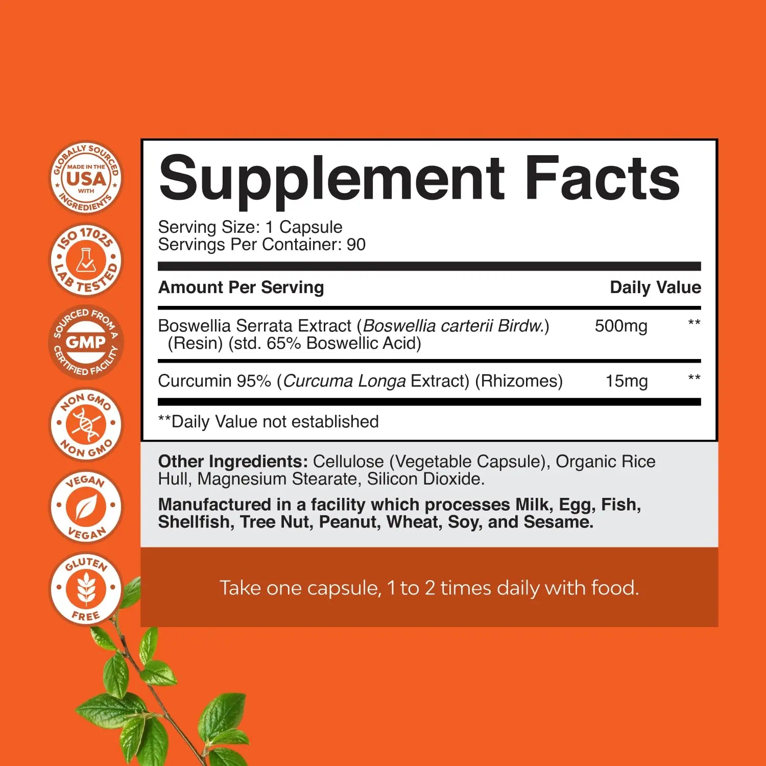 Boswellia Extract Capsules with Turmeric - Advanced Immune Health Support Supplement - Turmeric & Boswellia Serrata Capsules 500mg per Serving for Body Detox & Healthy Joints - 90 Count Natures Craftnz supplements