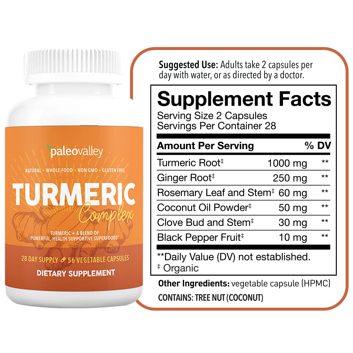Paleovalley - Organic Turmeric Complex - Full Spectrum Organic Turmeric with Health-Supportive Superfoods - 56 Vegetarian Capsules - Support Joints, Immunity, Brain and Heart Health PaleovalleyUS supplements
