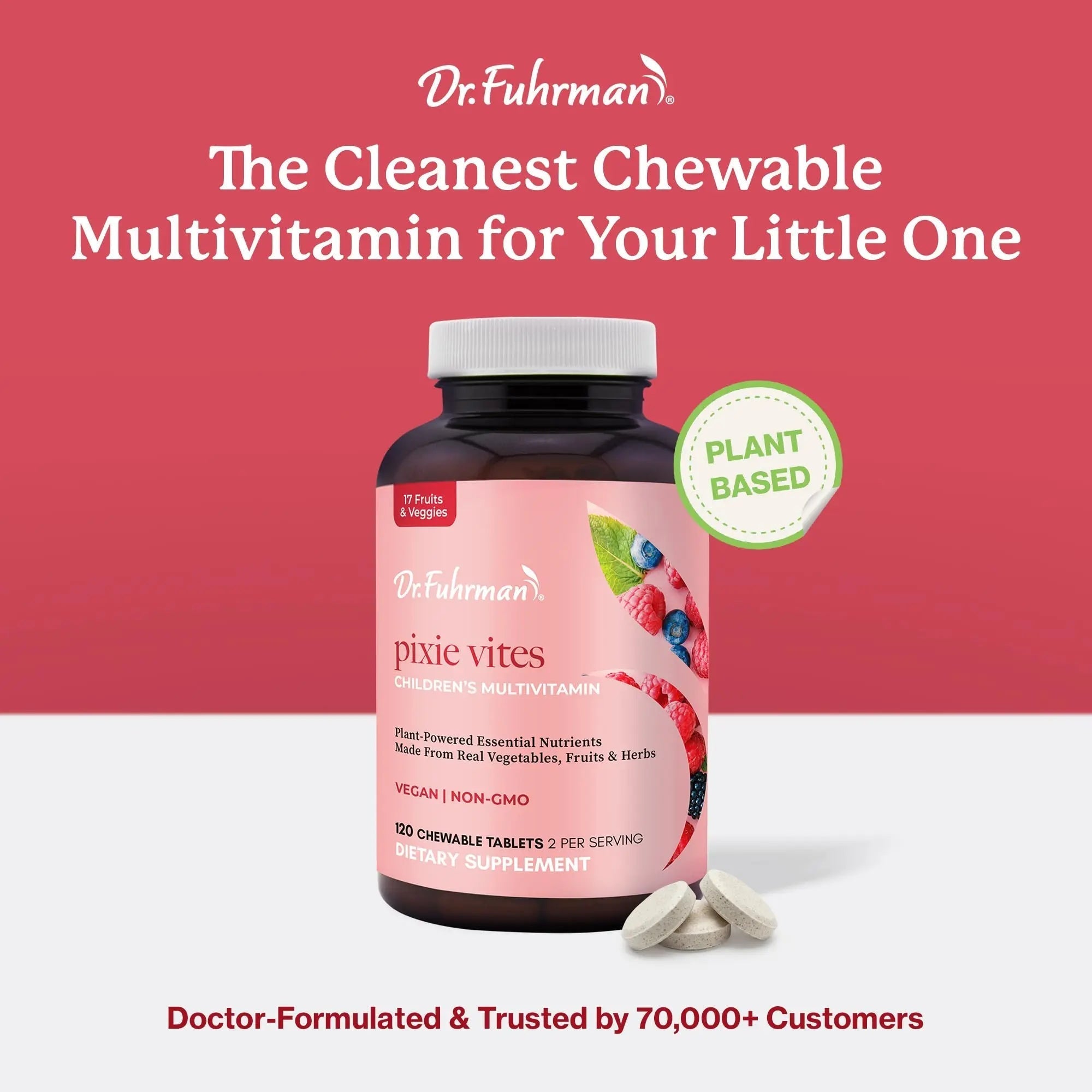 Dr. Fuhrman Pixie Vites Chewable Children's multivitamin | Whole Food Kids Multi with Vitamin D3, K2 & Zinc | Dr. FuhrmanAu supplements