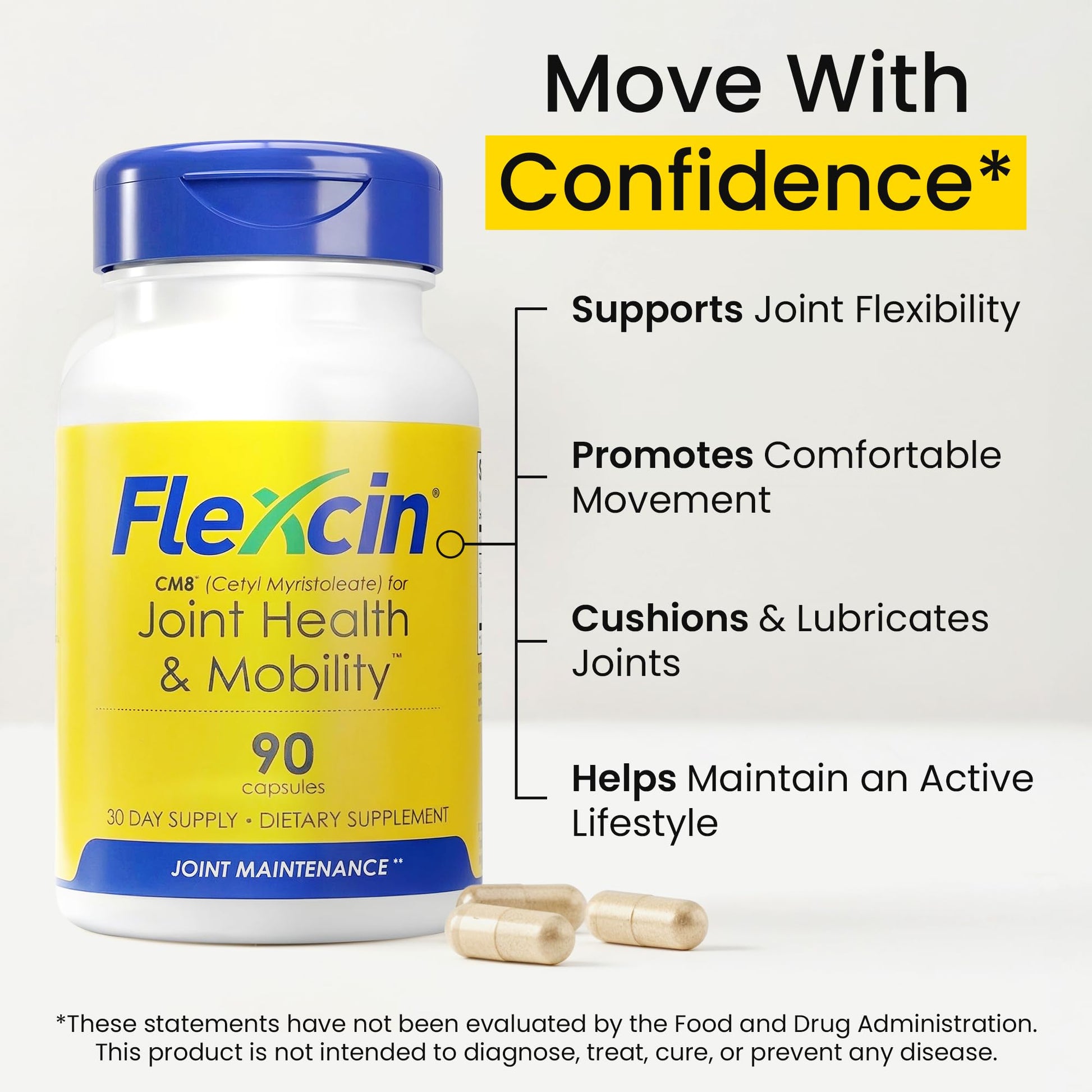 Flexcin Joint Health & Mobility Formula with CM8 (Cetyl Myristoleate) - Joint Supplements for Men and Women with Glucosamine, MSM, Collagen Type II - 90 Capsules FlexcinAu supplements